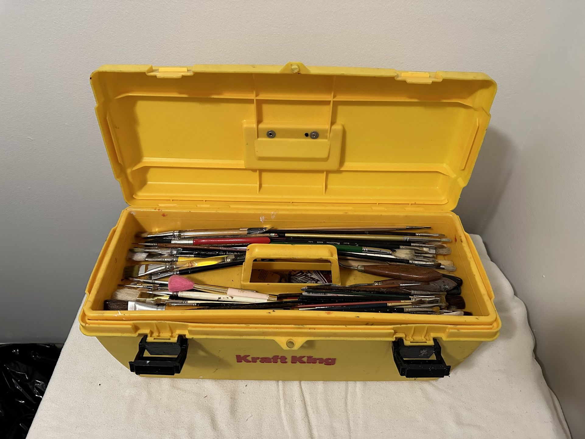 Various Paint Brushes And Oil Paints