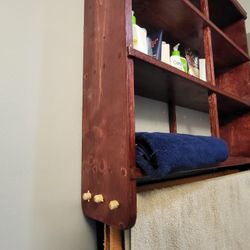 Farmhouse bathroom shelves with 3 towel rods
