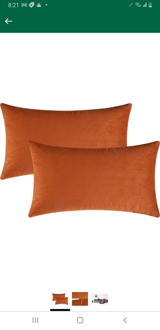 Mixhug Set of 2 Cozy Velvet Rectangle Decorative Lumbar Throw Pillow Covers for Couch and Bed, Burnt Orange, 12 x 20 Inches

