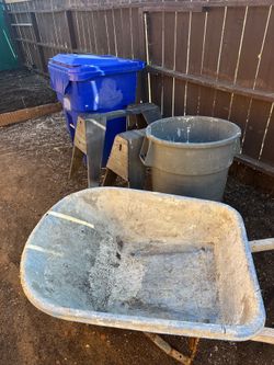 Wheel barrel trash can saw horse