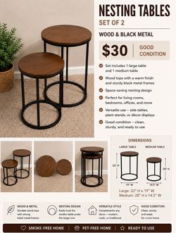 Nesting table set of 2 wood and metal