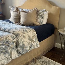 Ballard Designs Queen Upholstered Headboard & Bed Skirt With Bed Frame