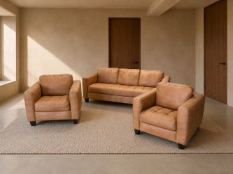 Natuzzi Cognac Leather 3-Piece Living Room Set – Unique Designer Style