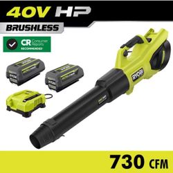 40V HP Brushless Whisper Series 190 MPH 730 CFM Cordless Battery Jet Fan Leaf Blower with (2) 4.0 Ah Batteries & Charger