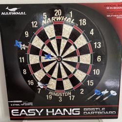 NARWHAL Dart Board Self Healing Bristle Dartboard 6 SteelDarts Official Size 18”