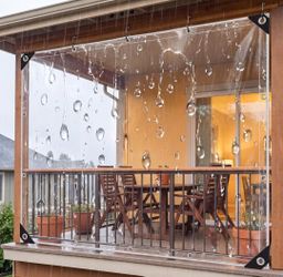 10' X 12' Outdoor Clear Tarp Curtain Waterproof Wind-Proof 0.35mm Transparent Vinyl Tarp for Patio