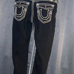 True Religion Black Jeans with White rope Stitching (rare)