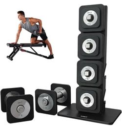 44Lbs DHT Adjustable Dumbbells Set with Rack, Free Weights Dumbbells Set, Anti-Rolling