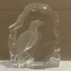 Mats Jonasson Crystal Etched American Eagle Sculpture Paperweight