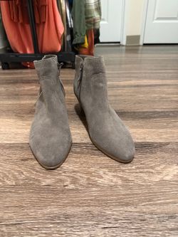 Gray Suede Ankle Booties with Side Zip