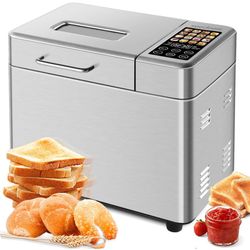 SEEDEEM 16 in 1 Bread Machine, 2.2LB Stainless Steel Bread Maker with Fruit and Nut Dispenser, Nonstick Ceramic Pan, 3 Crust Colors, 3 Loaf Sizes & To