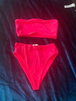 Hot pink two piece swim suit