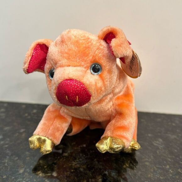 Ty Beanie Baby Chinese Zodiac Series Pig, with Ear Tags. Size 7” 