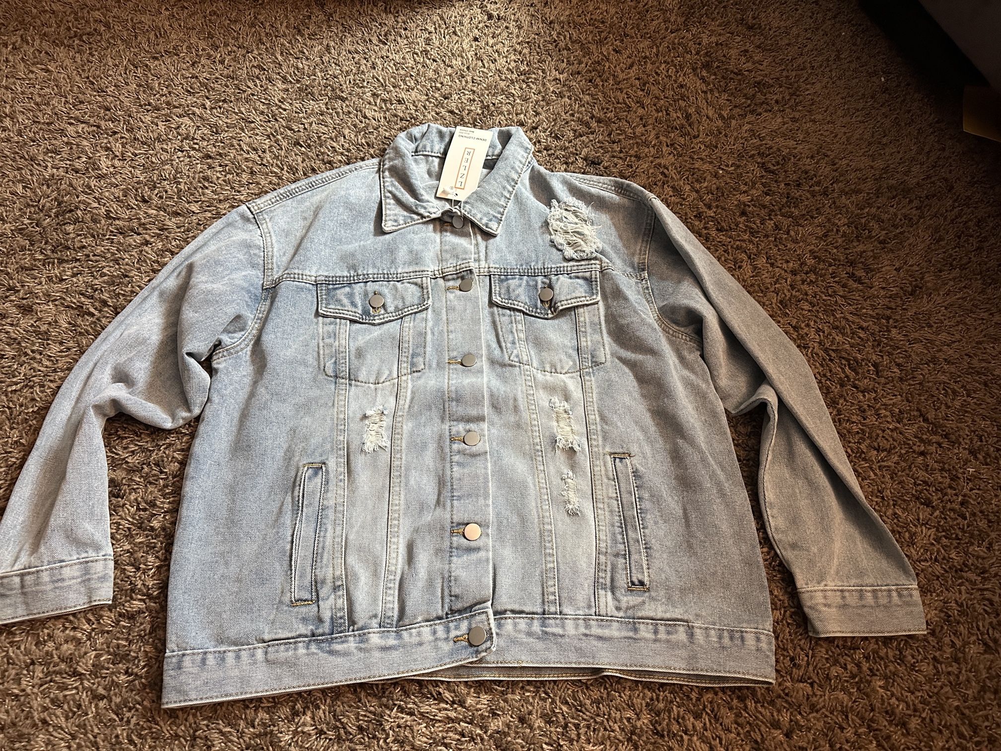 LZLER Jean Jacket for Men, Classic Ripped Slim Denim Jacket with Holes Size Small