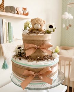 New Gender neutral Two-Tier Baby Shower Diaper Cake