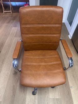 Move out sale- Brown Leather Executive Office Chair with Chrome Base
