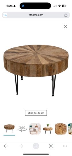 Round Mango Wood Coffee Table With Metal Hairpin Legs, Mango