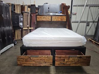 Queen Storage Bed Frame with Reclaimed Wood Panels