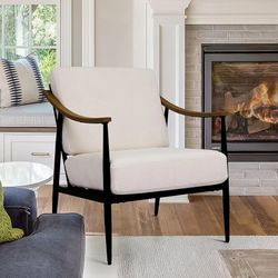 Modern Accent Chair for Living Room Bedroom Mid Century Arm Chair Upholstered Office Accent Chair Comfy Waiting Room Chair with Metal Frame