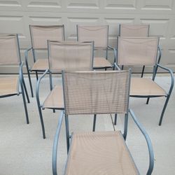 7 Patio Chairs- Metal Frame with Tan Mesh Fabric