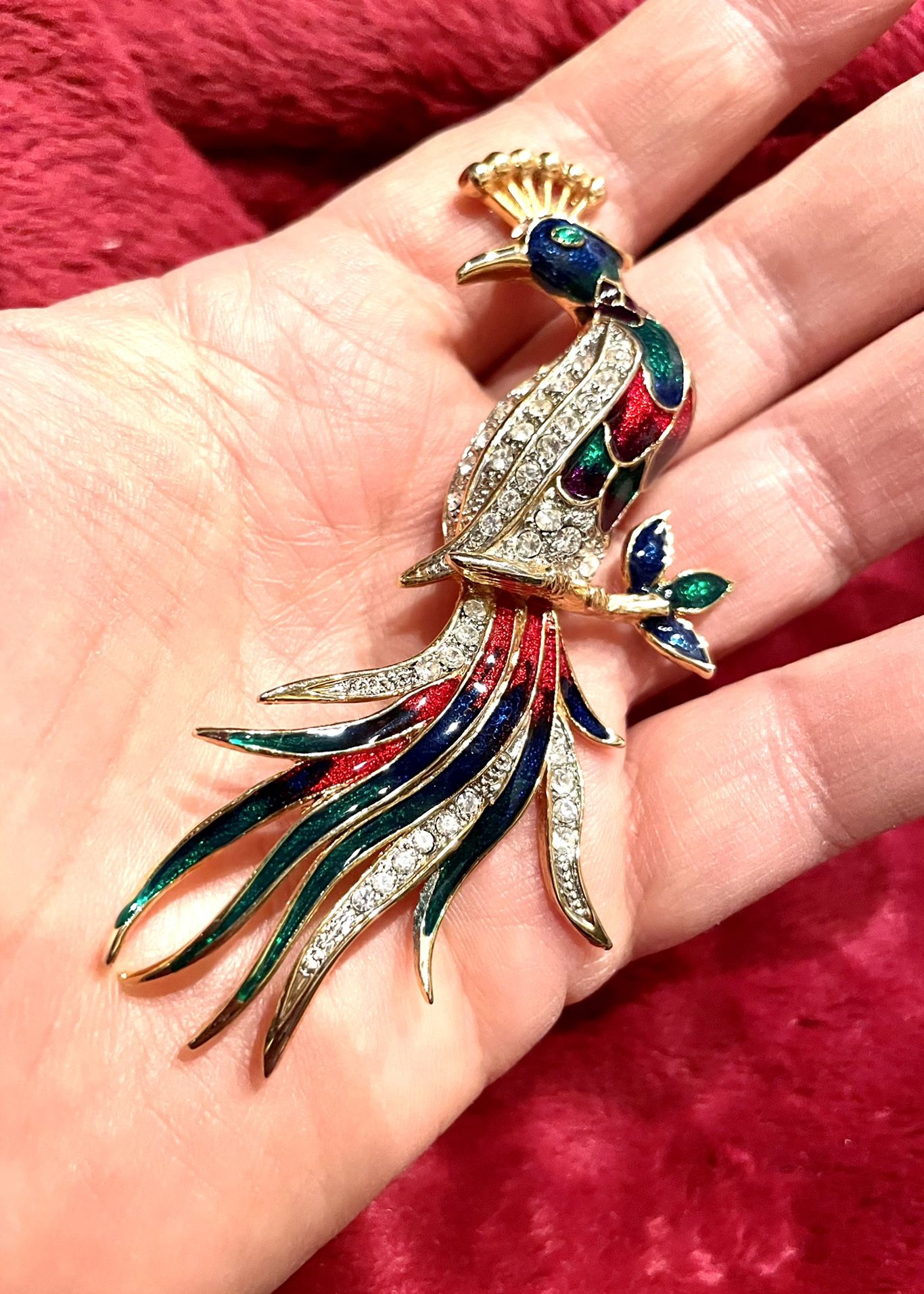 Stunning Enameled Peacock Brooch