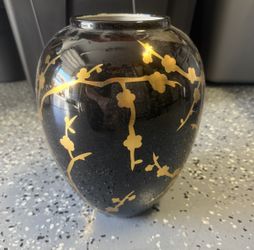  Black Ceramic Glass Vase Hand Painted