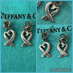 EUC Sterling Silver Tiffany & Company Paloma Picasso Loving Heart Drop Earrings 