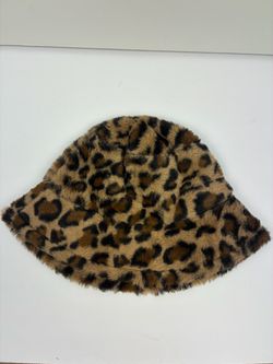 Faux Fur Leopard Print Bucket Hat