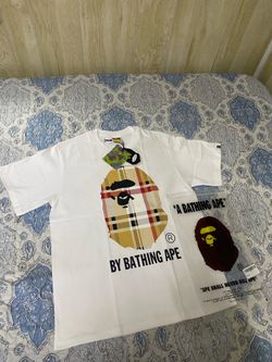 BAPE Plaid Ape Head Graphic T-Shirt White Size Small NWT