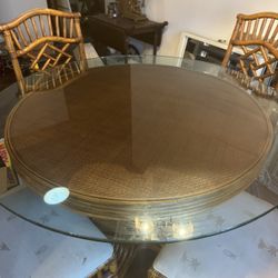 Tropical Glass Top Dining Table & 4 Chairs