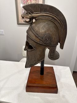 Greek Spartan Helmet Sculpture on Stand