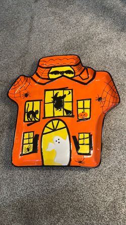Large Halloween party platter / Ceramic with all your favorite goblins and ghosts