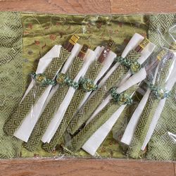 Green Beautiful Set Of Six Chopsticks & Six Silk Placemats