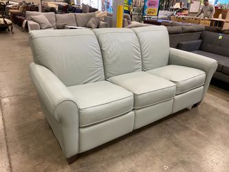 LA-Z-BOY Bennet Duo Leather Reclining Sofa in Seafoam Green (Power Cords Not Included)