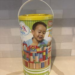 Kids Building Blocks, 150 Pcs Wooden Blocks - Includes Storage Bucket and Shape Sorter Lid - Montessori Wood Block Gifts For Babies and Kids