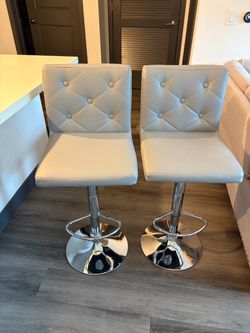 Gray Bar Stools with Chrome Base – Set of 2