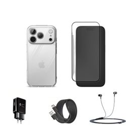 iPhone 18 Pro Accessory Kit w/ Case, Screen Protector,  Earbuds, Charger & Block