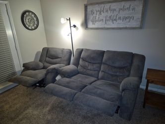 Gray Fabric Reclining Sofa and Recliner Set