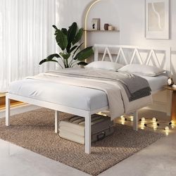 18" Full Size White Metal Platform Bed Frame w (No Box Spring Needed) We deliver!