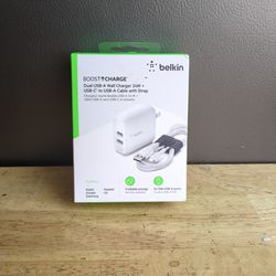 belkin. Dual USB-A Wall Charger 24W + USB-C to USB-A Cable with Strap 