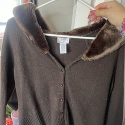 Faux Fur Collared Brown Sweater from Ann Taylor Loft-