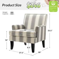 ✌️ 2Pcs HULALA Home Modern Accent Chairs, Farmhouse High Back Striped Chairs with Wooden Legs & Nail Head Trim, Comfy Upholstered Armchairs 