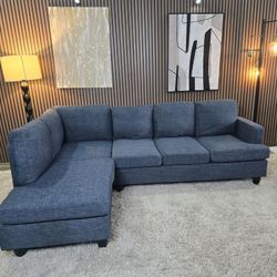 Like New- Navy Blue Fabric Corner Lounge with Chaise Excellent Condition