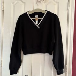 Pink Victoria’s Secret Black V-Neck Crop Sweatshirt Women’s Size Medium