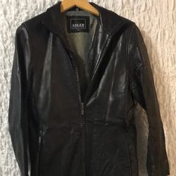 Adler Collection: Vintage Black Leather Jacket, Lined, Pockets, Size: PM
