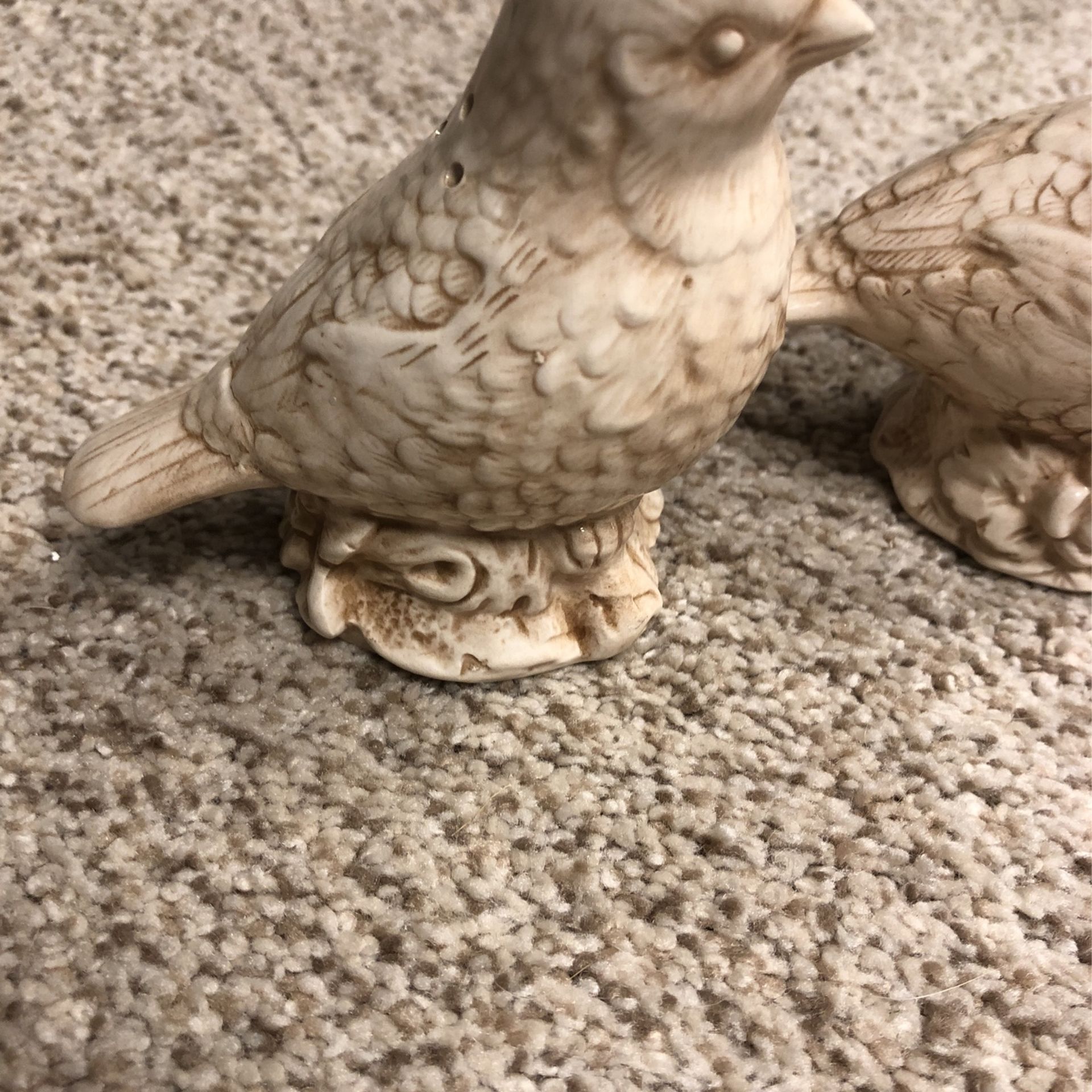 Quail bird ceramic pair salt and pepper shakers
