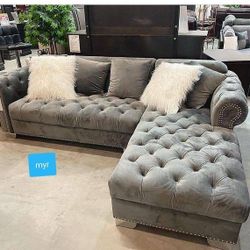 Brand New/ Gray Velvet Raf Sectional,seccional,couch/Delivery Available/Ask For A Discount Code/ Financing Options 