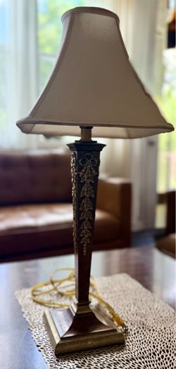 Ornate Brass Table Lamp with Shade