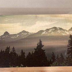 🏔️ Mountain Landscape Table – Rustic Modern Accent / Desk – Great Condition 🏔️