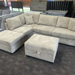 Large Comfy Camel Corduroy Sectional 